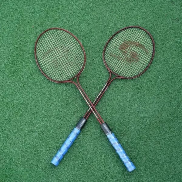 Double shaft badminton racket pair – front view